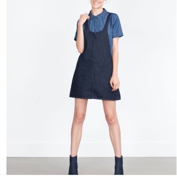 Zara Trafaluc - Denim Dungaree Jumper Pinafore Apron Dress 9123/285/401 | Large - Picture 9 of 16